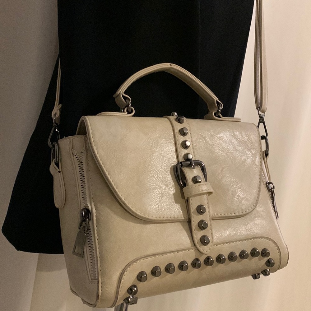 Beige Vintage Tassel Saddle Crossbody